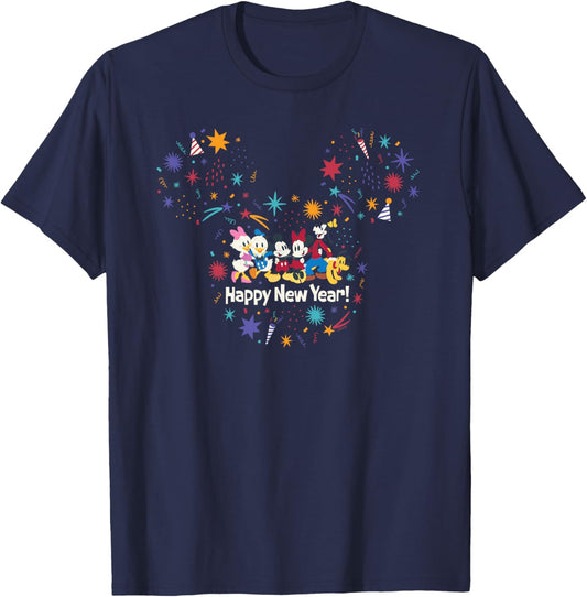 Disney Mickey Mouse & Pals Head Icon Cute Happy New Year T-Shirt - T-Shirt | Navy
