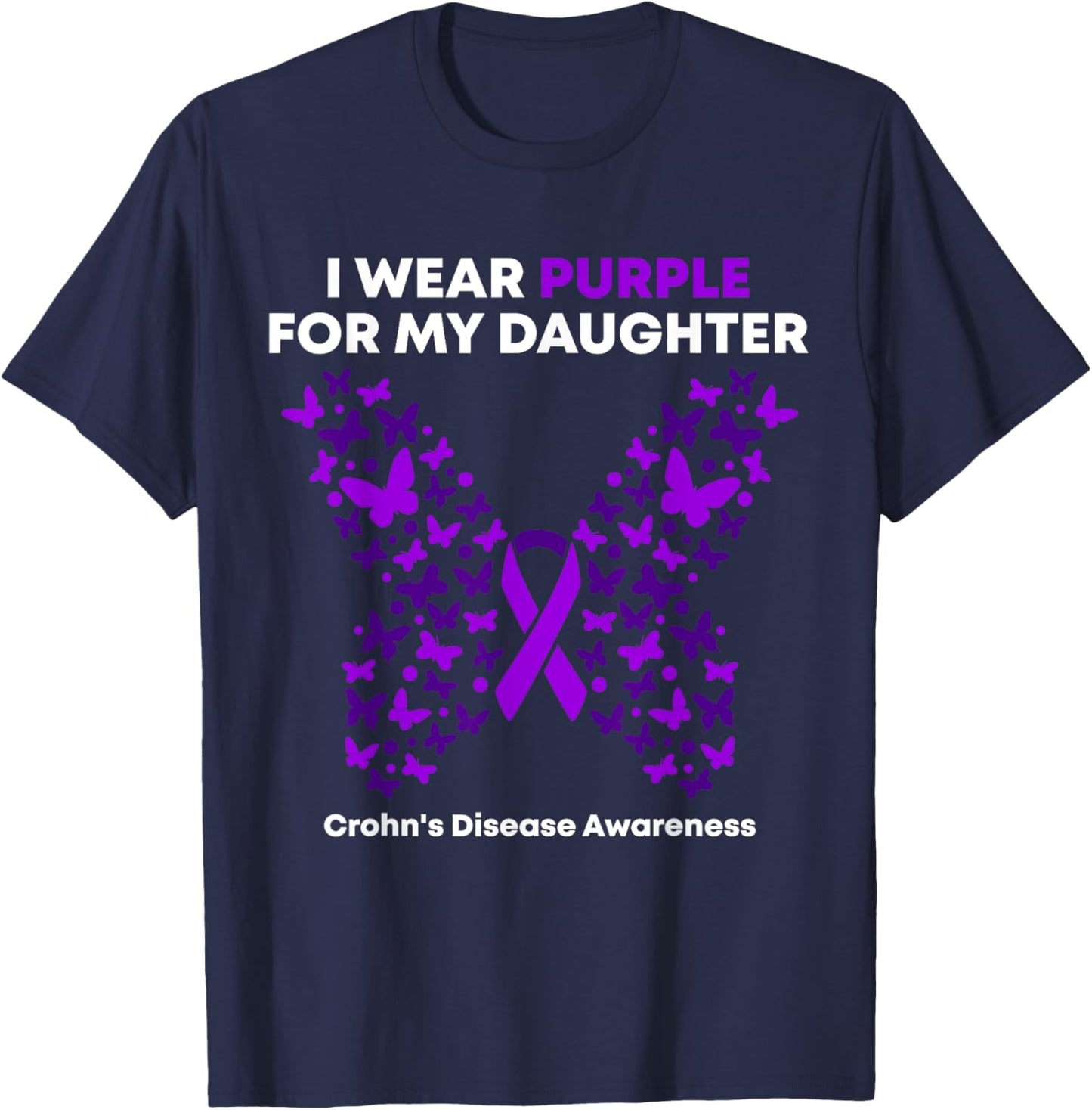 Crohn's Disease Awareness Gift - I Wear Purple for My daughter - -Adults Black Cotton Blend Modern Short Sleeve - Small T-Shirt - T-Shirt | Navy