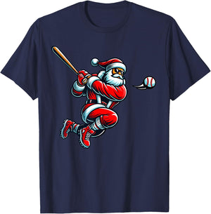 Santa Baseball Player Xmas Men Kids Boys Christmas Sports T-Shirt - T-Shirt | Navy
