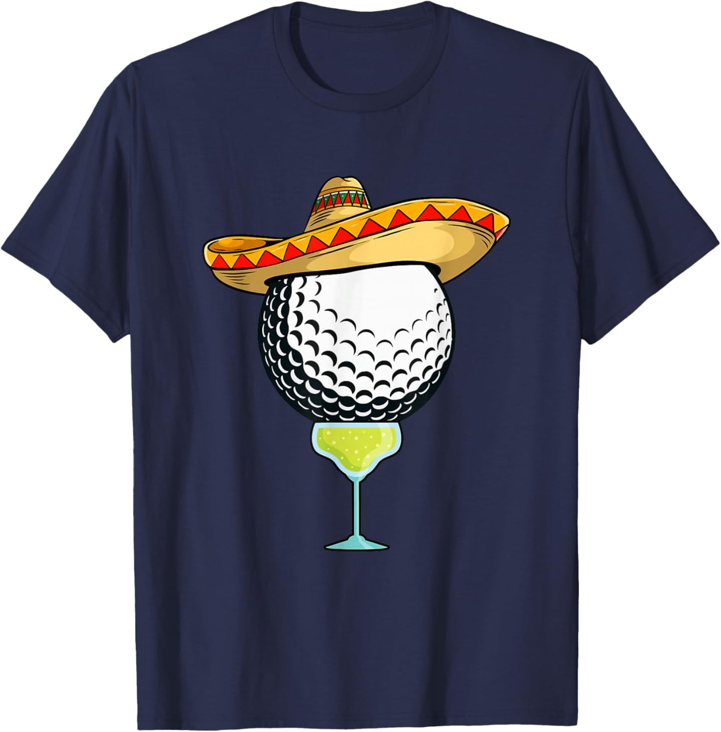 Cinco de Mayo Golf Ball With Sombrero and Margarita Golfer T-Shirt - T-Shirt | Navy