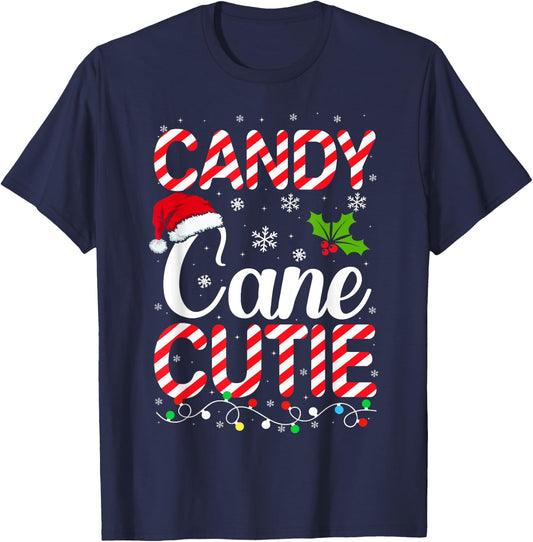Candy Cane Cutie Cute Funny Christmas Xmas Candy Lover - -Adults, Kids - Black - Short Sleeve - - Holiday T-Shirt - T-Shirt | Navy