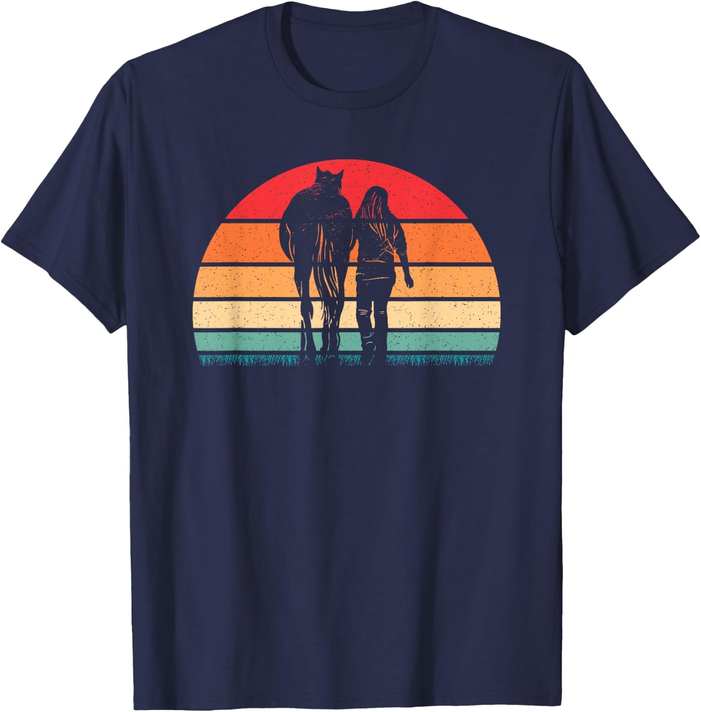 Retro Horse Horseback Riding Western Cowgirl Women Girls T-Shirt - T-Shirt | Navy
