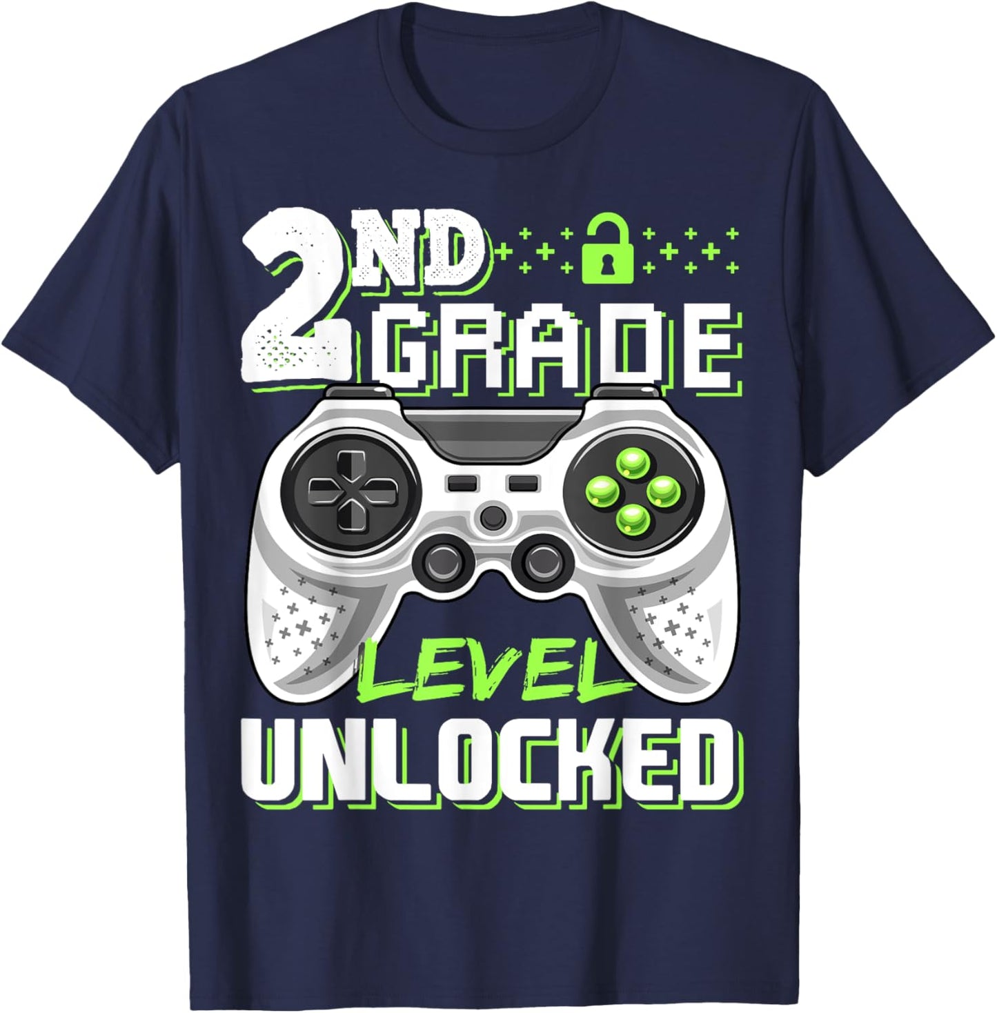 2nd Grade Level Unlocked Video Game Back to School Boys T-Shirt - T-Shirt | Navy