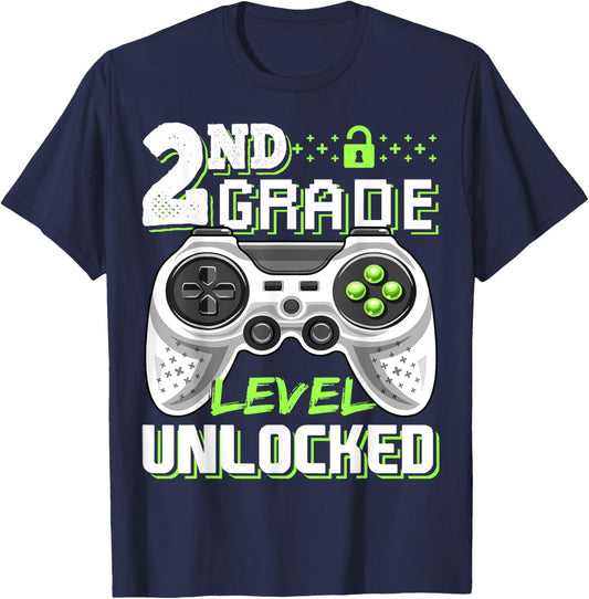2nd Grade Level Unlocked Video Game Back to School Boys T-Shirt - T-Shirt | Navy