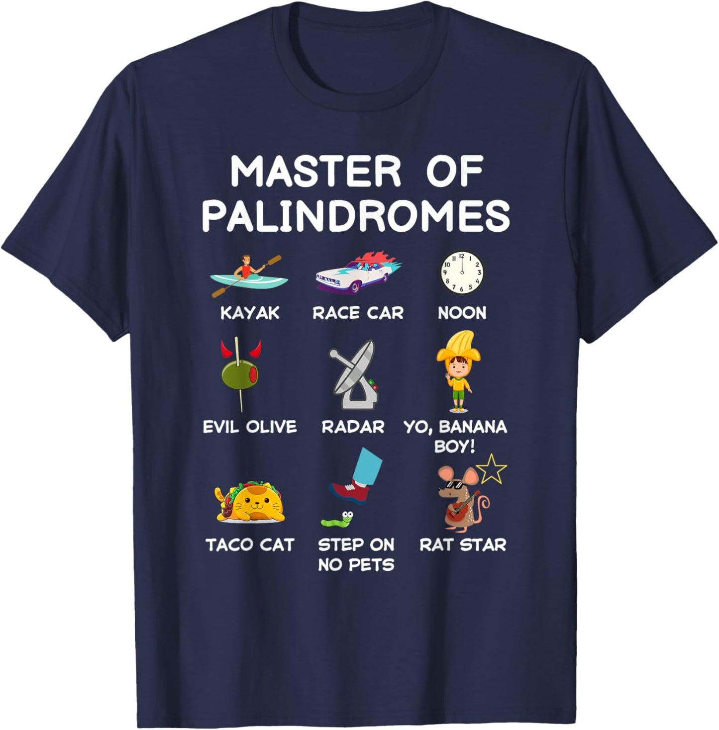 Master Of Palindromes Funny Palindromic Kids Boys Girls Cool T-Shirt - T-Shirt | Navy