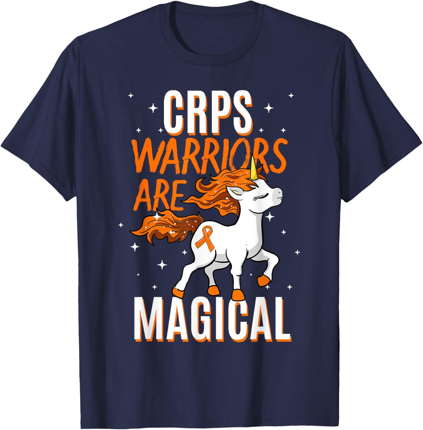 CRPS Warrior Magical Unicorn Orange Ribbon Causalgia RSD T-Shirt - T-Shirt | Navy
