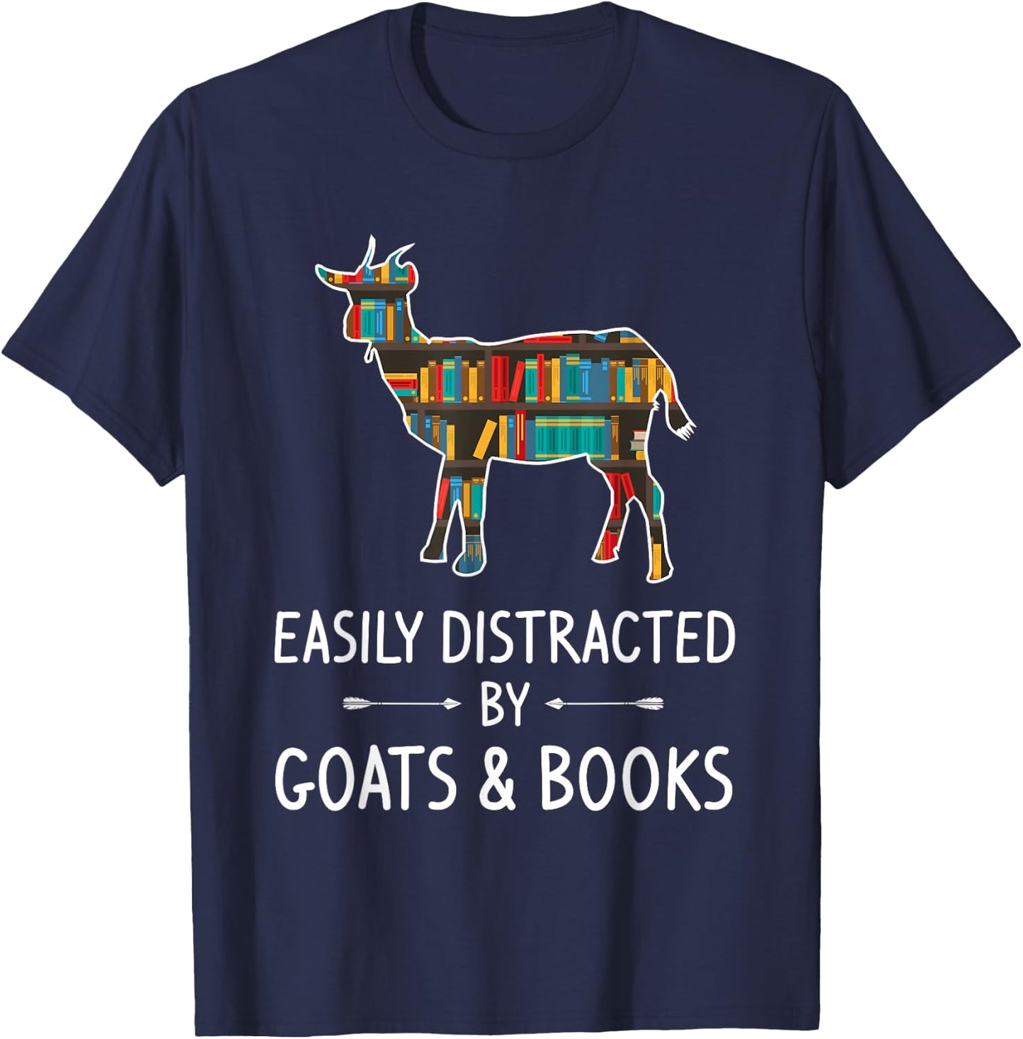 Easily Distracted By Goats & Books Lover Gift Sheep Kid T-Shirt - T-Shirt | Navy