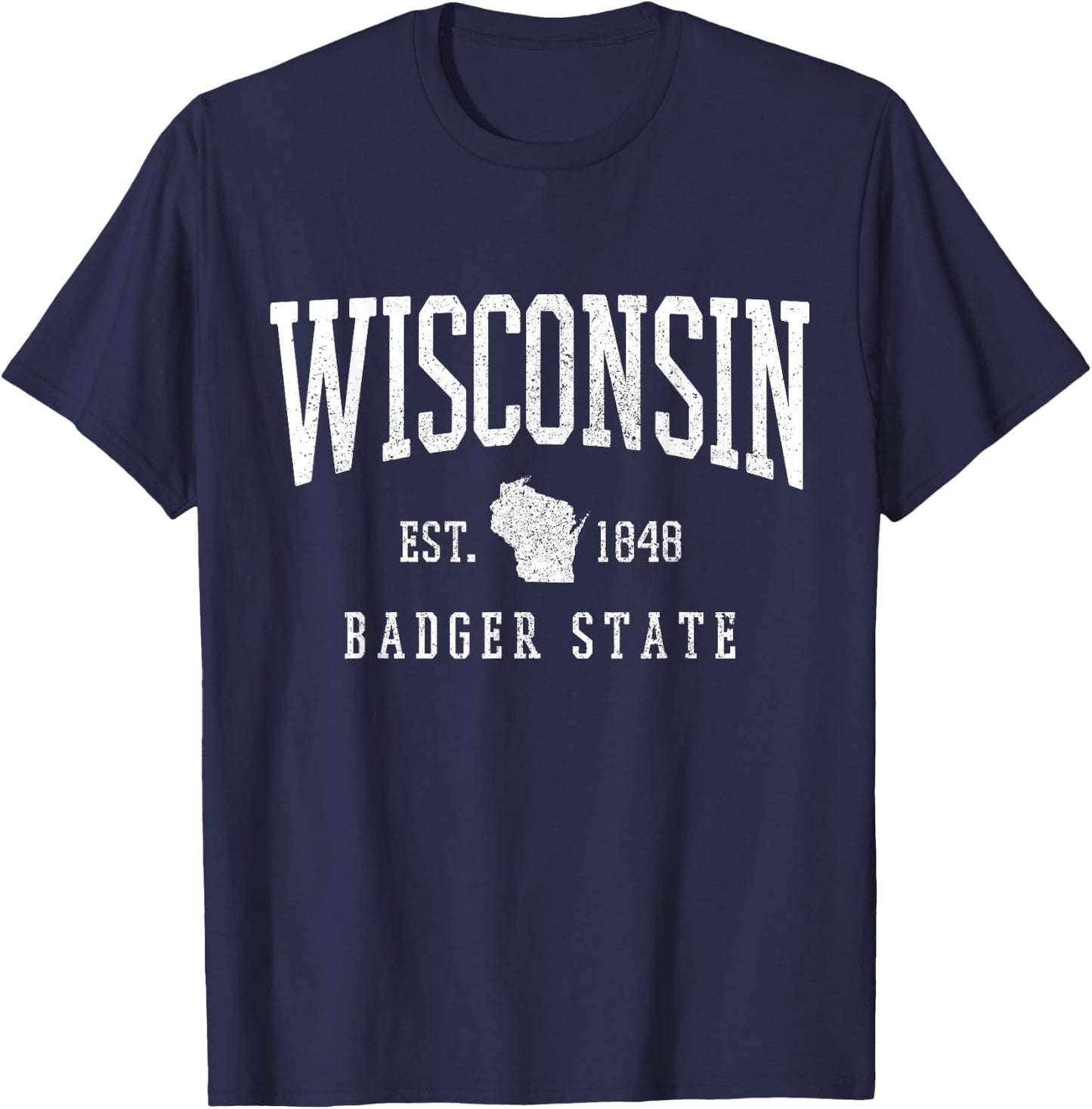 Wisconsin Badger State Est. 1848 State Map Souvenir Gift T-Shirt - T-Shirt | Navy