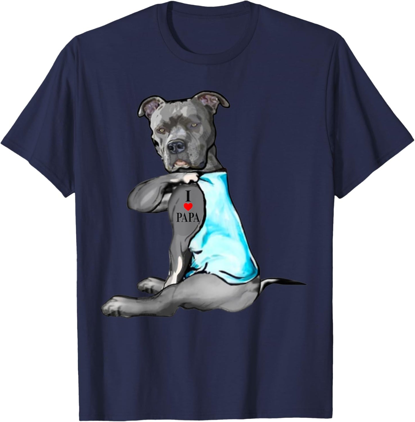 Pitbull Dog I Love Papa Tattoo Father's Day Dogs Lovers Men Women T-Shirt - T-Shirt | Navy