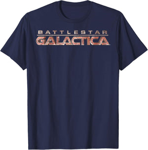 Battlestar Galactica Red Title Logo T-Shirt - T-Shirt | Navy