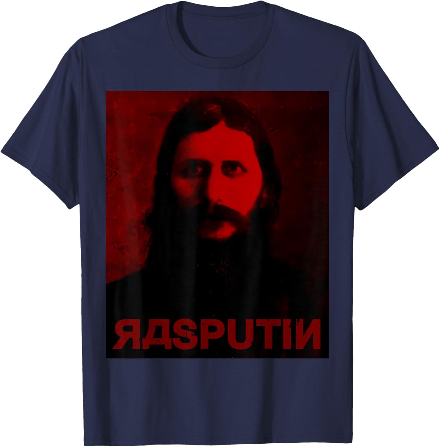 andrea tristano Grigori Yefimovich Rasputin Portrait Dark Red Black Art , Small T-Shirt - T-Shirt | Navy