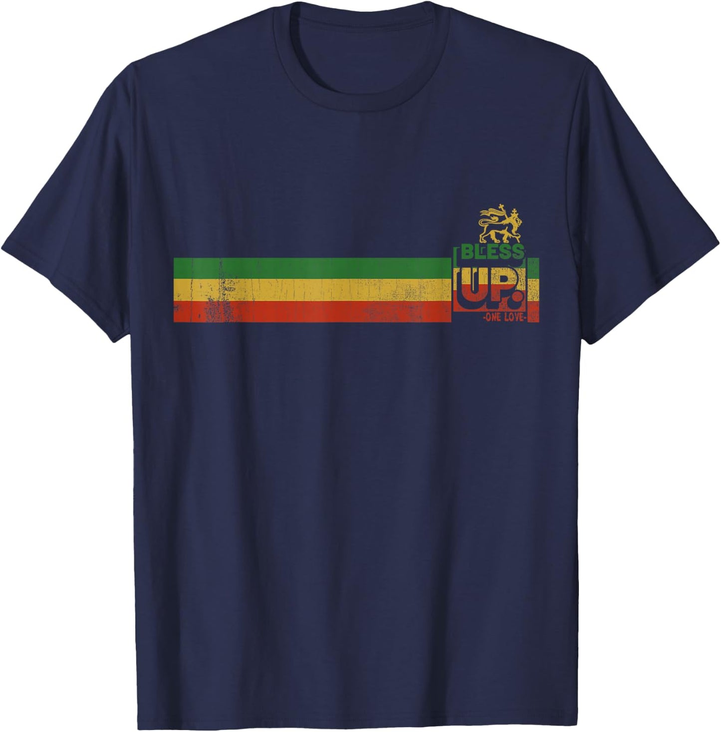 Bless uP Rasta Jamaica Roots Rock Reggae T-Shirt - T-Shirt | Navy
