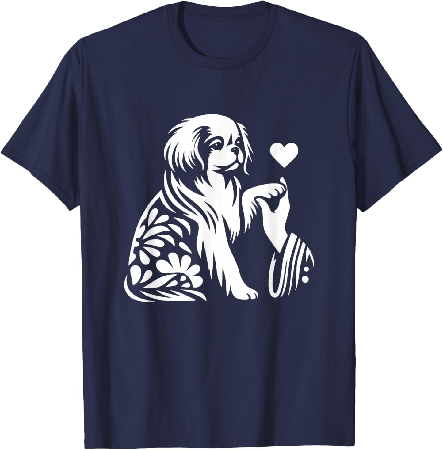 Japanese Chin Love Dog Heart Graphic Design T-Shirt - T-Shirt | Navy