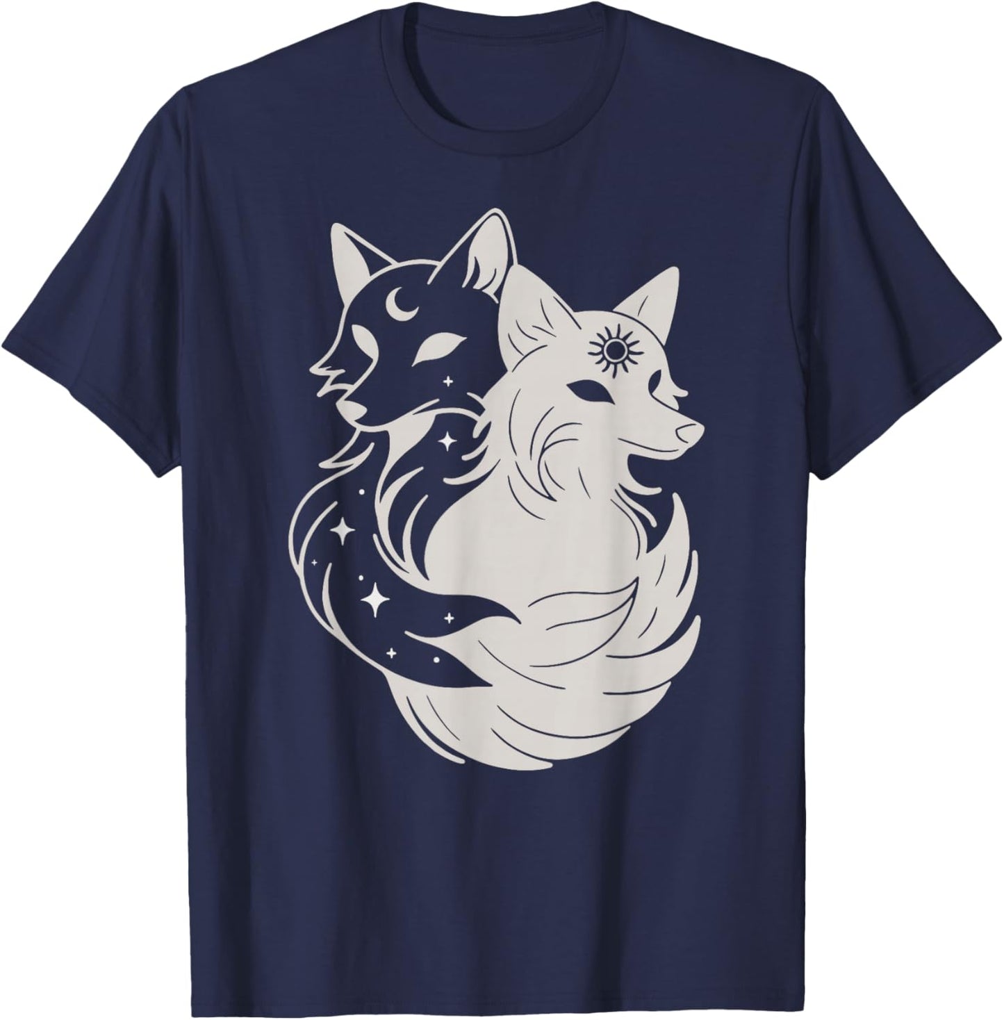 Fox Foxes Sun Stars Night Moon Day Spirit Celestial Sky Alt T-Shirt - T-Shirt | Navy