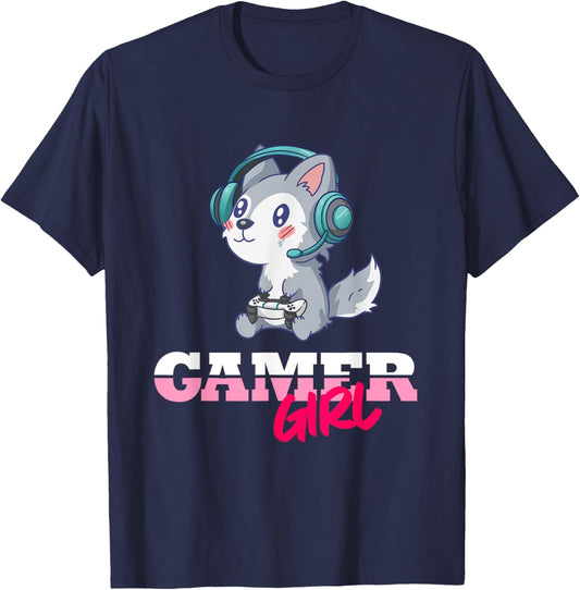 Wolf Gamer Girl Gaming T-Shirt - T-Shirt | Navy