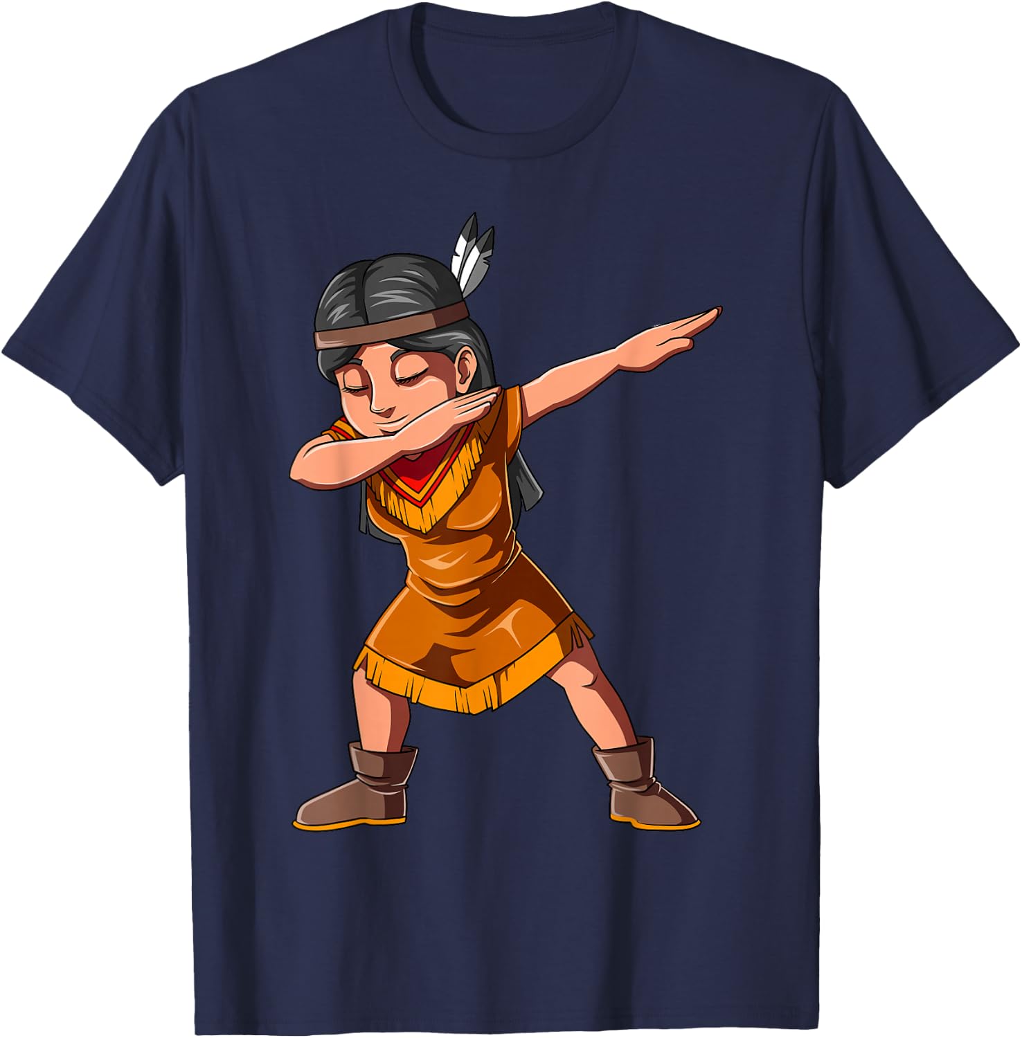 Dabbing Native Girl Dabbing Indian American Native Girl T-Shirt - T-Shirt | Navy