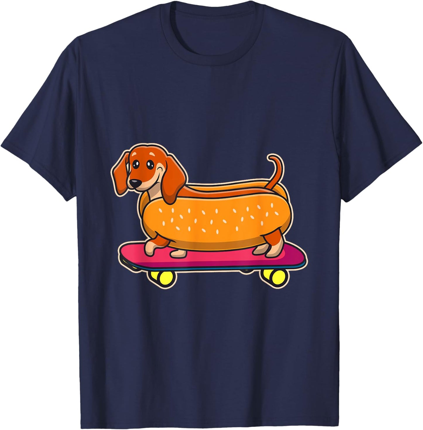 Funny Dachshund Hotdog Riding A Skateboard Dachshund T-Shirt - T-Shirt | Navy