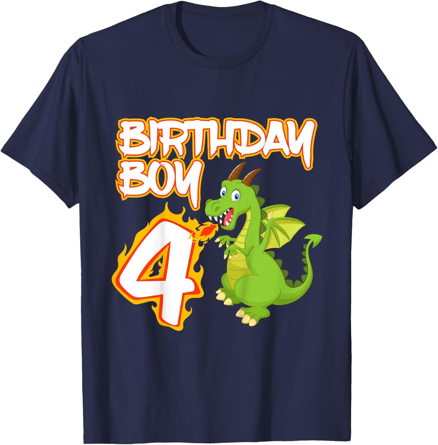 Kids 4 Year Old Dragon Birthday Boy Themed Party 4th Gift T-Shirt - T-Shirt | Navy