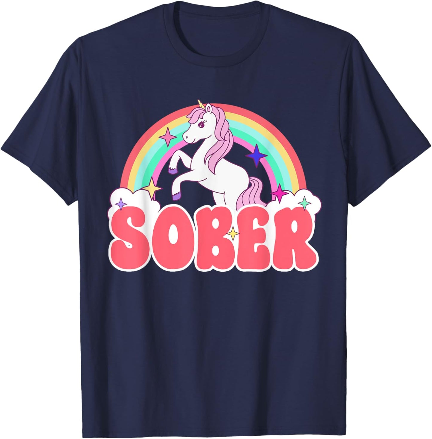 Sober Unicorn AA NA Recovery Gift Sober Sobriety Alcoholics T-Shirt - T-Shirt | Navy