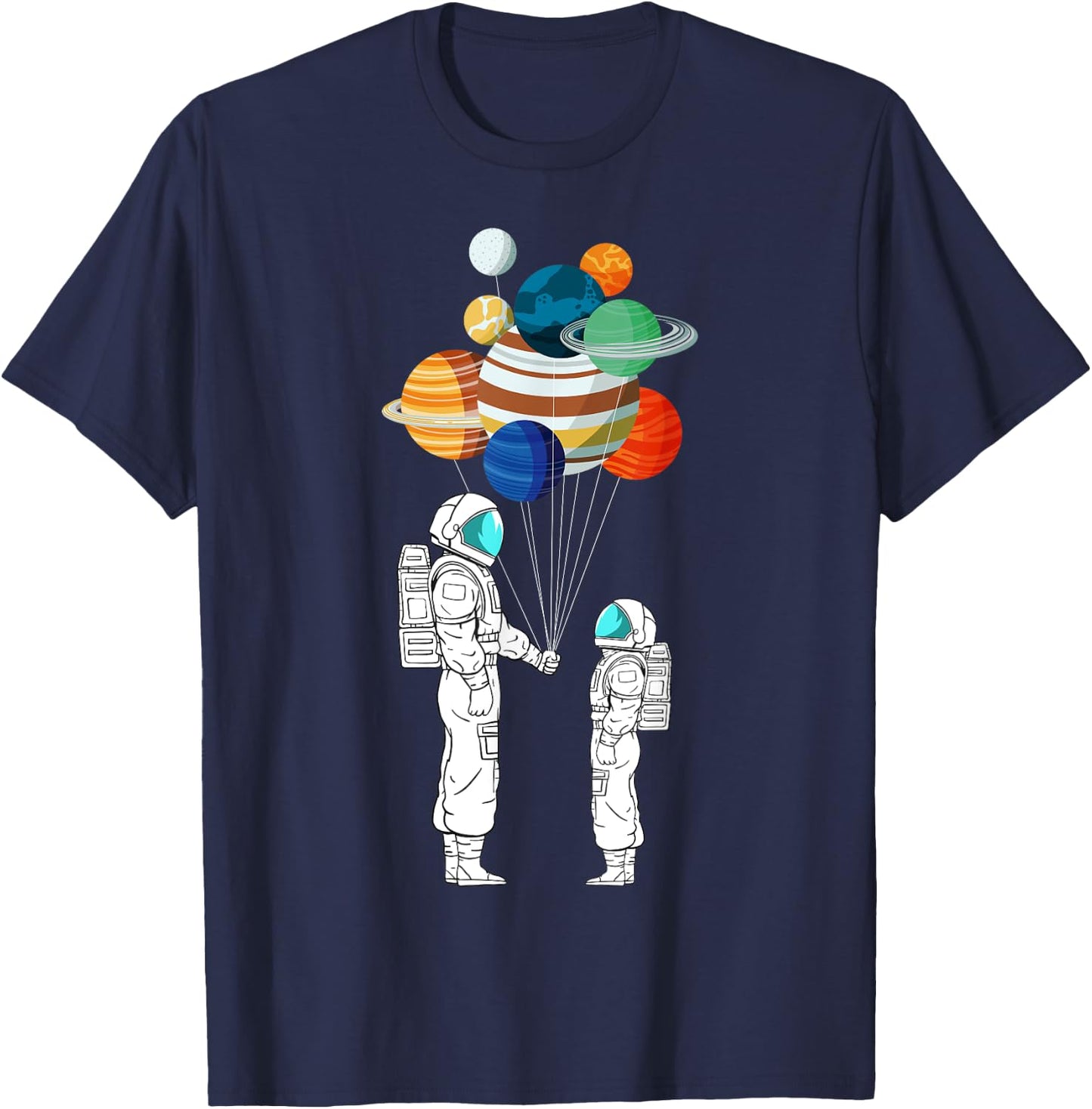 Astronaut Balloon Planets Space Moon Galaxy Stars Spaceship T-Shirt - T-Shirt | Navy