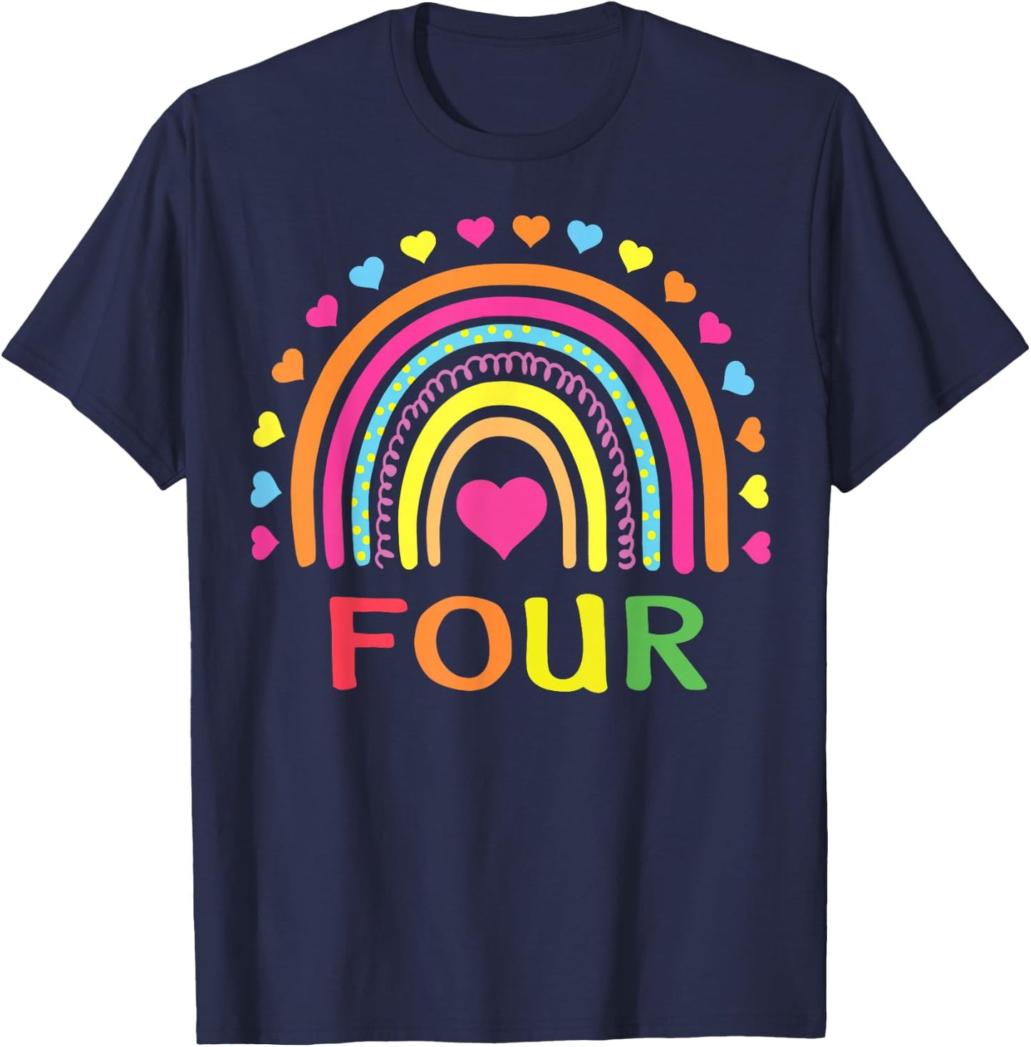 4 Years Old Rainbow 4th Birthday Gift Girls Boys Kids T-Shirt - T-Shirt | Navy