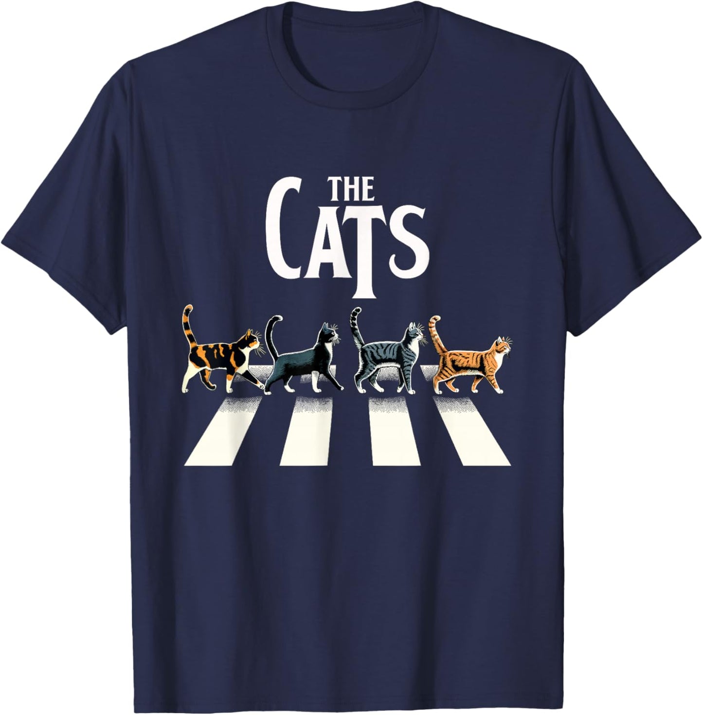 Retro Cat Rock and Roll Music Gift Men Kids Women Funny Cat T-Shirt - T-Shirt | Navy