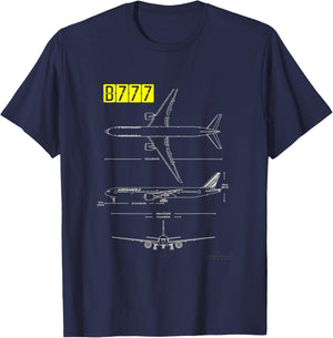 B-777 Aircraft Blueprint T-Shirt - T-Shirt | Navy