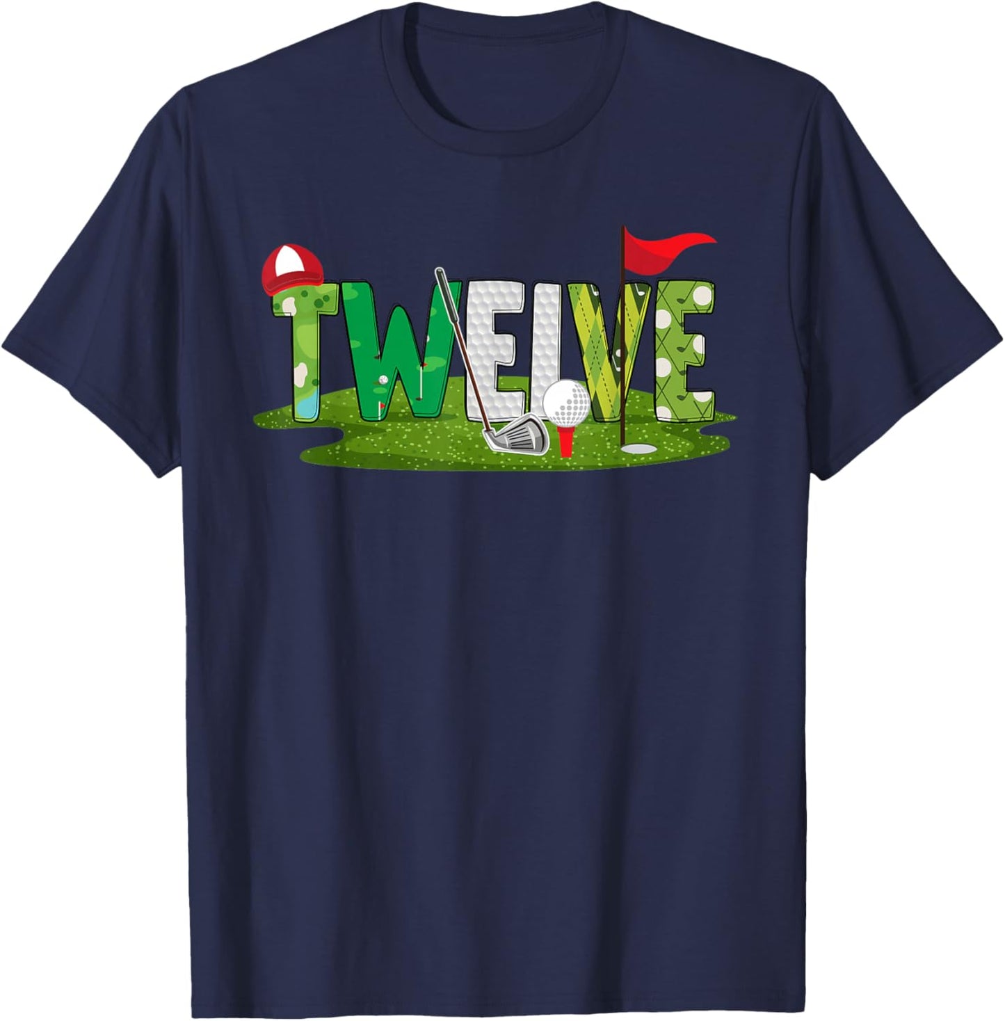 12th Birthday Golf Theme 12 Year Old Kids Sport Party T-Shirt - T-Shirt | Navy
