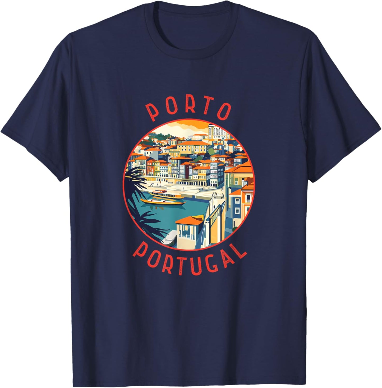 Porto Portugal Retro Distressed Circle T-Shirt - T-Shirt | Navy