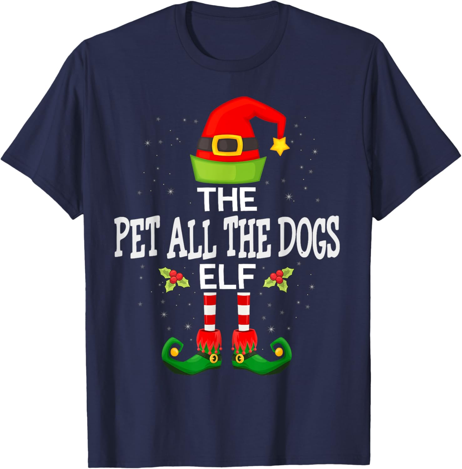 The Pet All The Dogs Elf Christmas Family Matching Pajama T-Shirt - T-Shirt | Navy