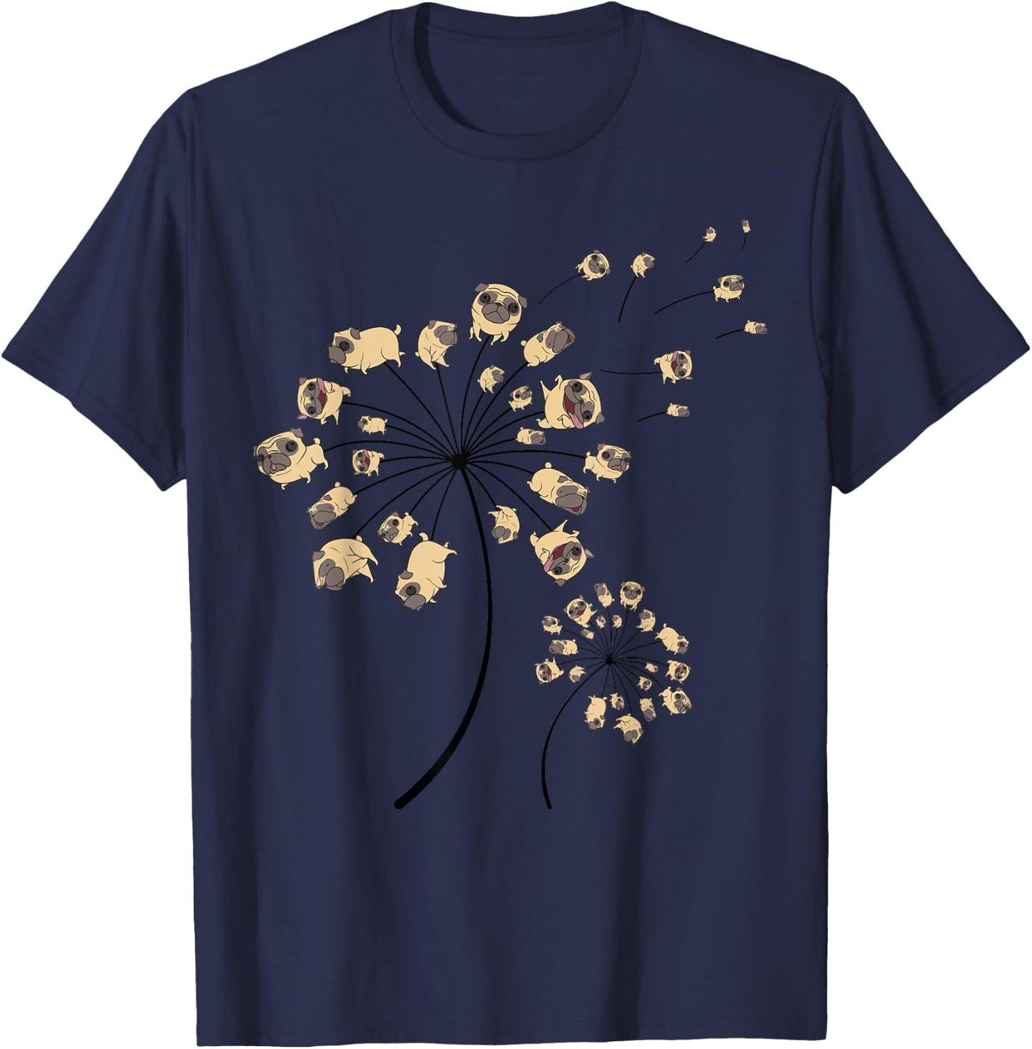 Funny Pug Gift Women Cool Flower Dog Dandelion Lover T-Shirt - T-Shirt | Navy