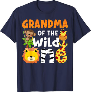 Grandma of the Wild One Zoo Bday Safari Jungle Animals Party T-Shirt - T-Shirt | Navy