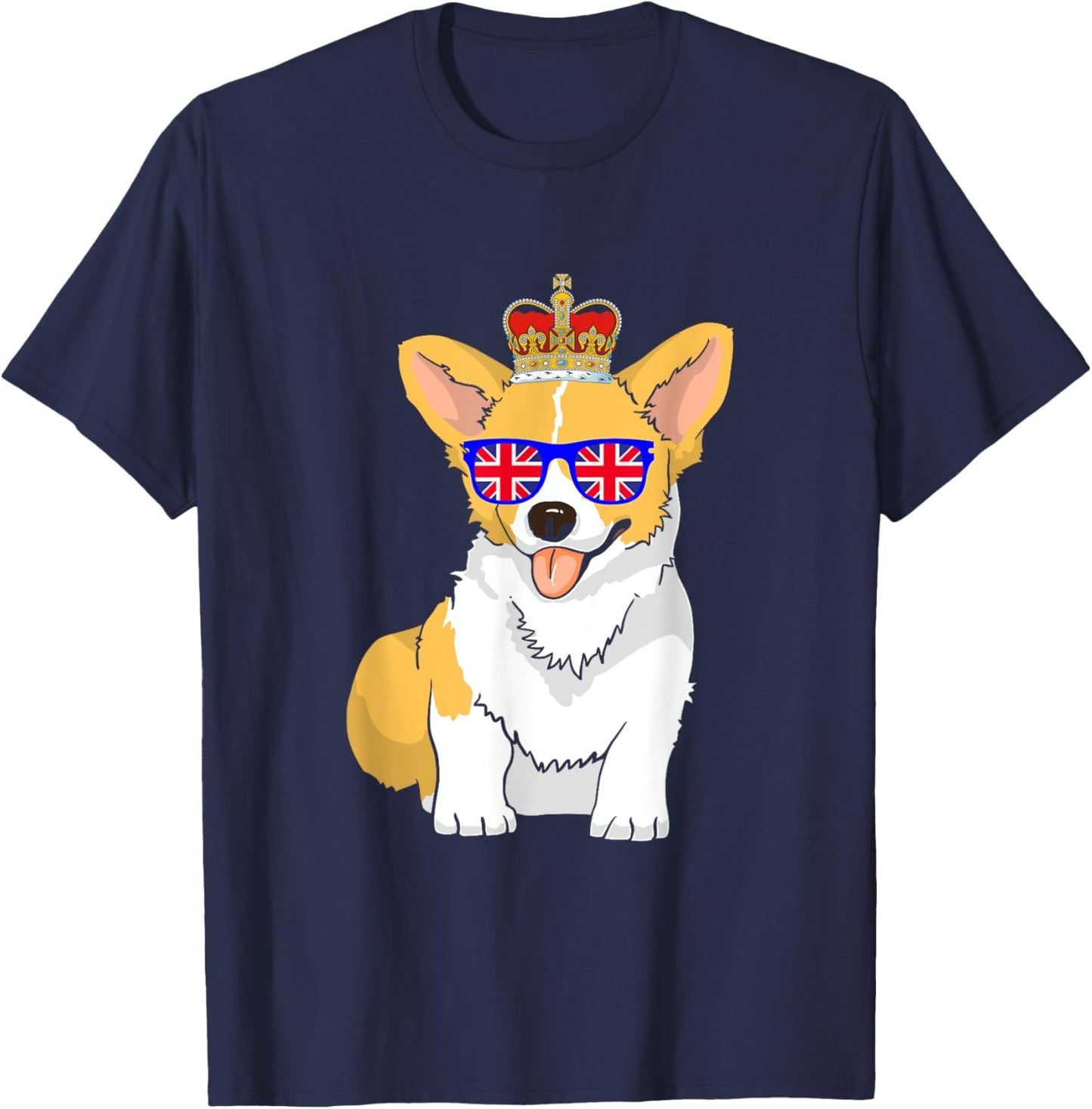 Corgi Dog Queen Elizabeth II Sunglasses British Crown Men Women T-Shirt - T-Shirt | Navy