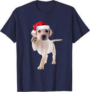 Cute Yellow Lab Puppy Shirt Santa Hat Funny Christmas Gift T-Shirt - T-Shirt | Navy