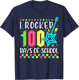 I Rocked 100 Days Of School Happy 100th Day Teacher Kids T-Shirt - T-Shirt | Navy