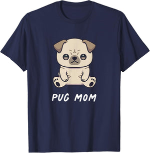 Pug Mom Funny Mother Kawaii Anime Dog Lover Owner Family T-Shirt - T-Shirt | Navy