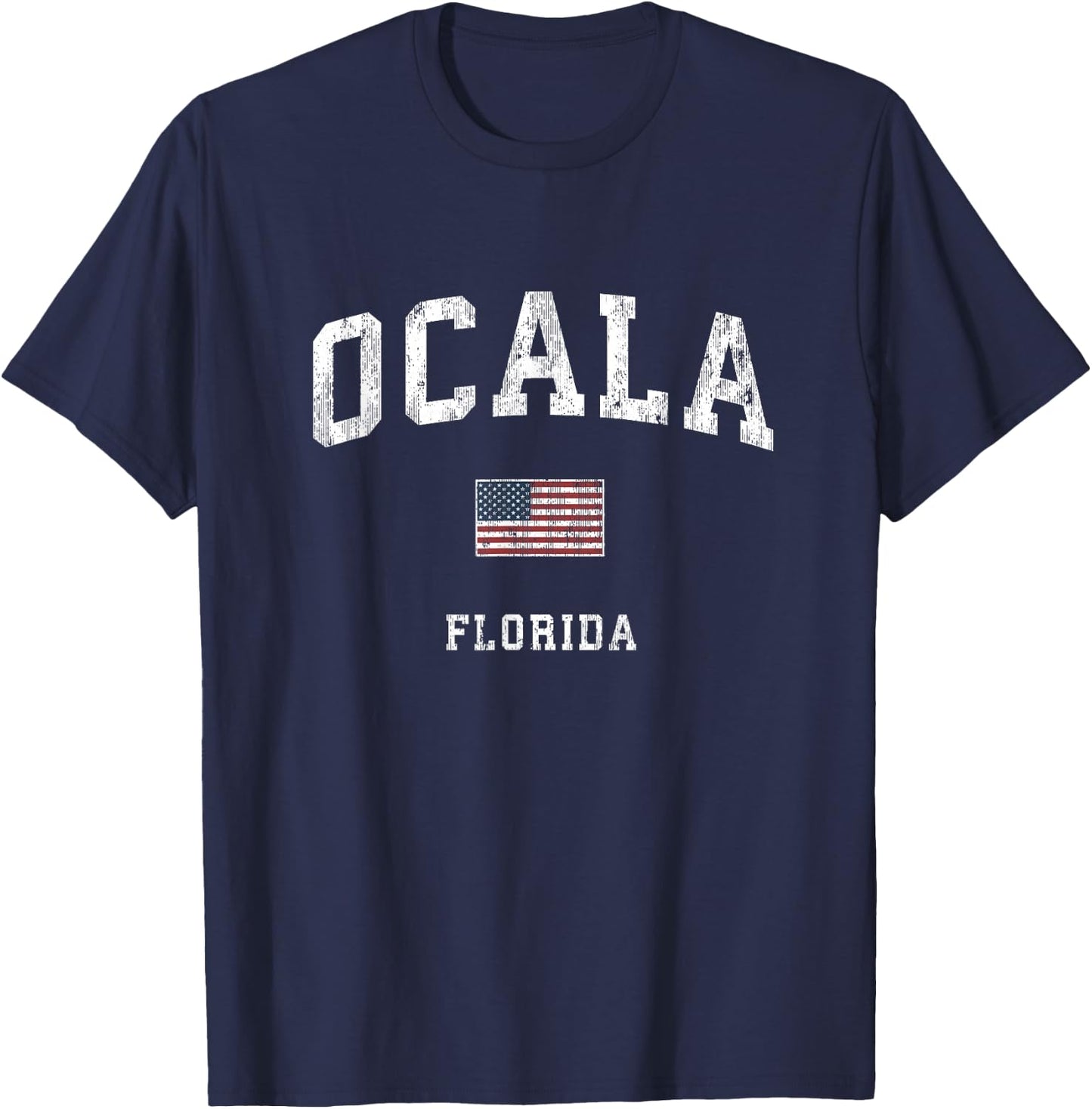 Ocala Florida FL Vintage American Flag Sports Design Women Kids Men T-Shirt - T-Shirt | Navy