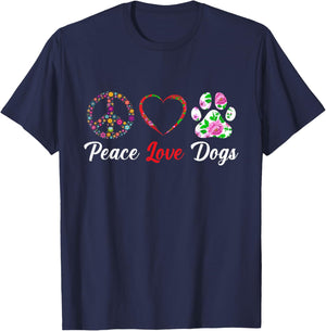 Peace Love Dogs Floral Dog Paw Dog Mom Cute Mother's Day T-Shirt - T-Shirt | Navy