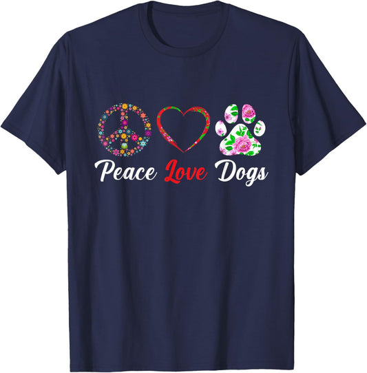 Peace Love Dogs Floral Dog Paw Dog Mom Cute Mother's Day T-Shirt - T-Shirt | Navy