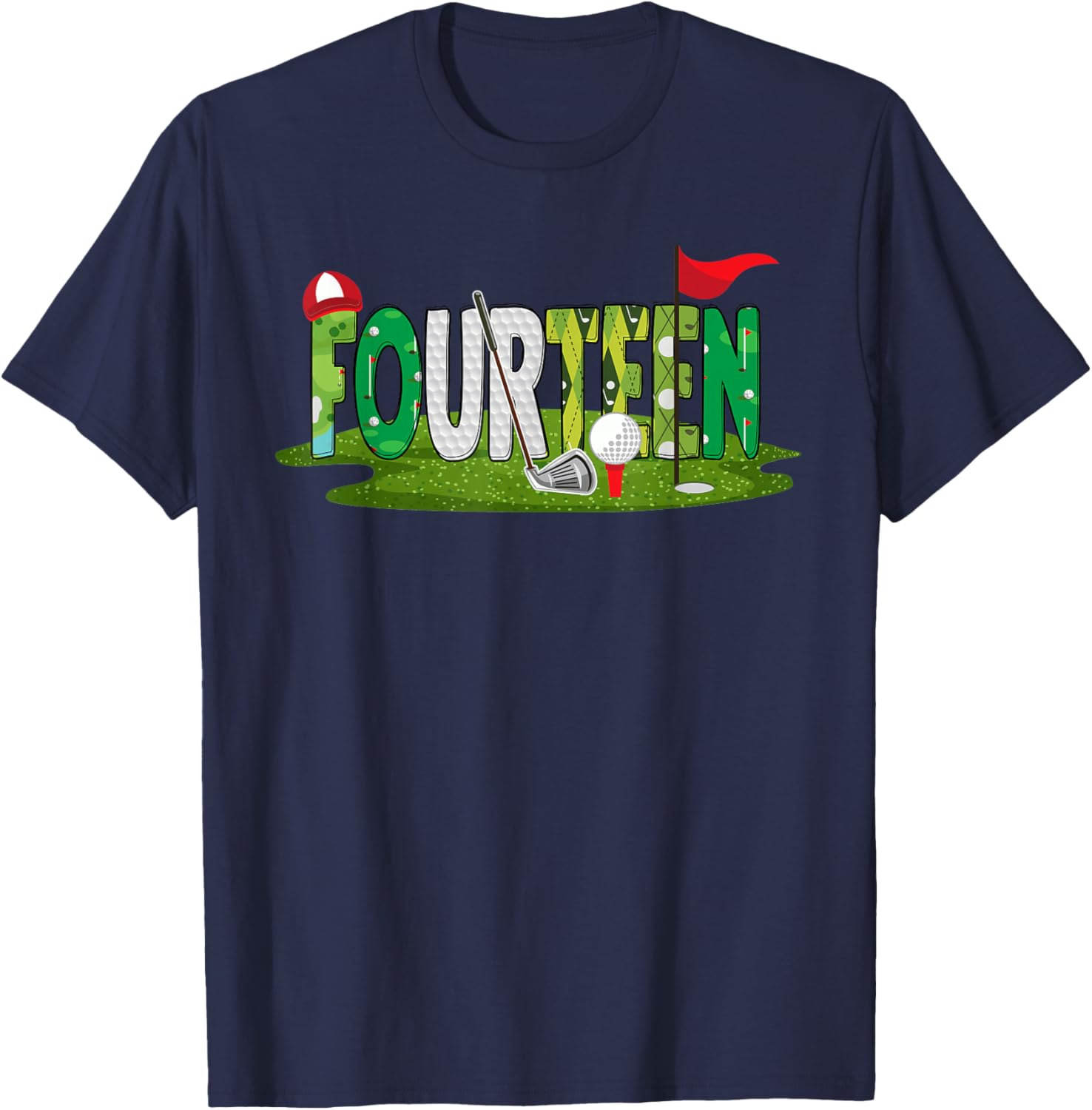 14th Birthday Golf Theme 14 Year Old Kids Sport Party T-Shirt - T-Shirt | Navy
