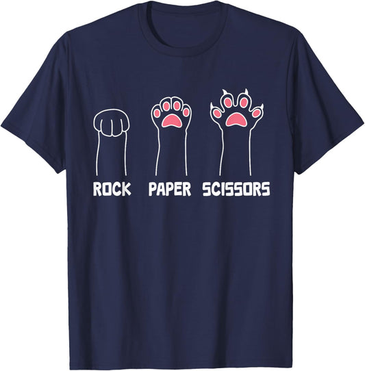 Rock Paper Scissors Cat Paws Cute Cat Funny Cat T-Shirt - T-Shirt | Navy