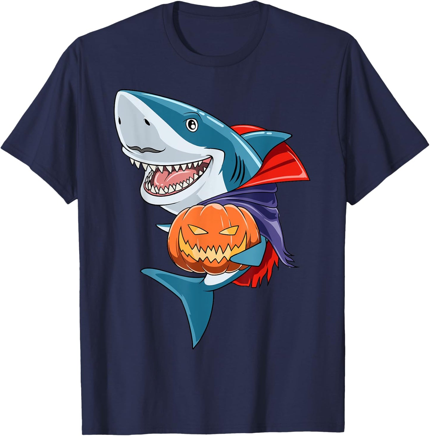 Shark Halloween Shark Lover Gift Pumpkin Shark Halloween T-Shirt - T-Shirt | Navy