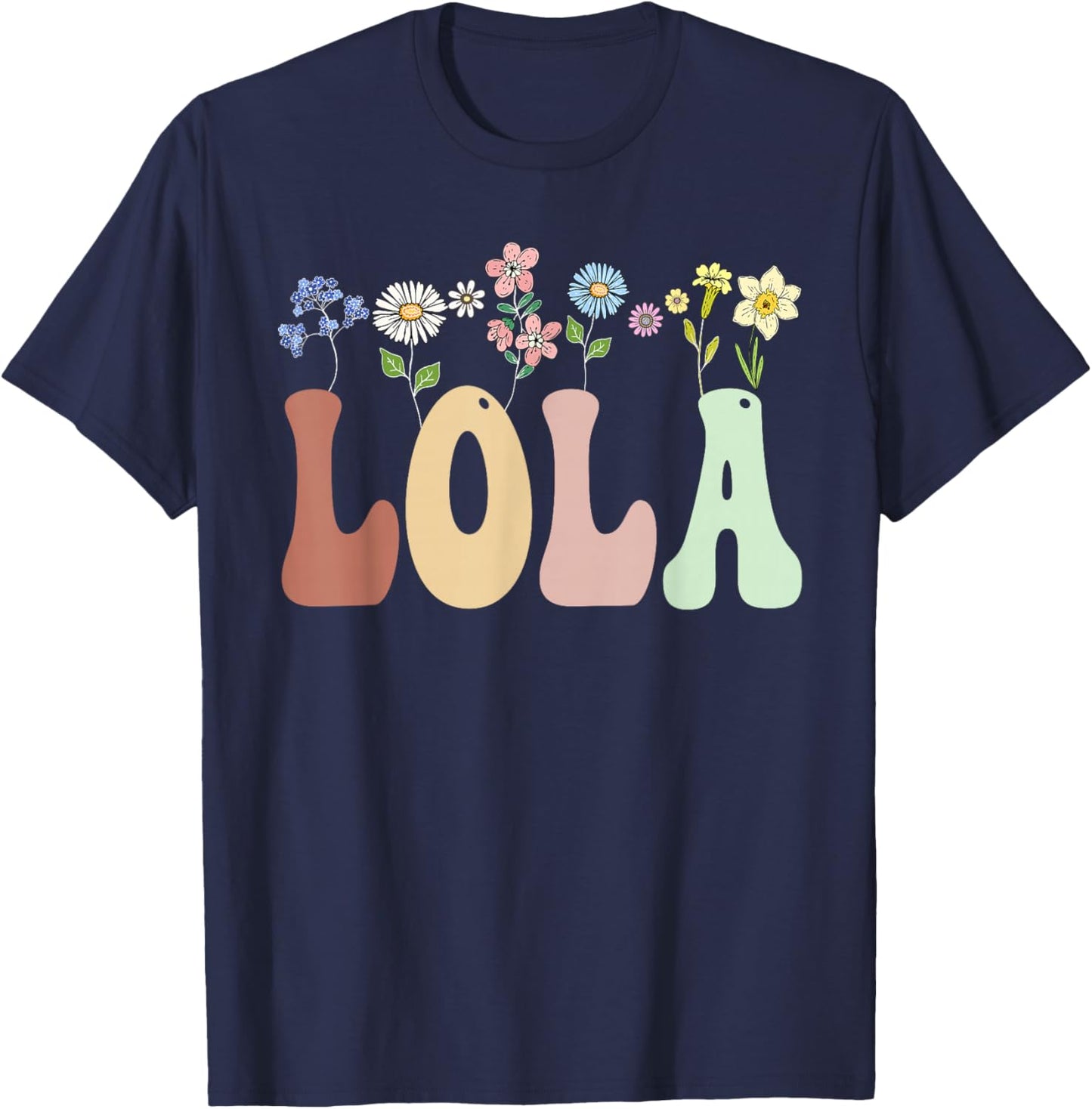 Lola Gifts Women Wildflower Floral Design Lola T-Shirt - T-Shirt | Navy