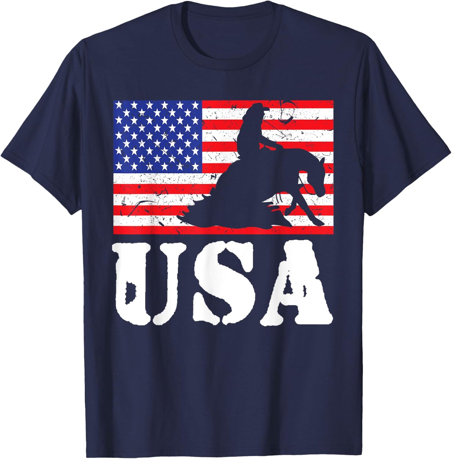 Distressed Reining Horse USA American Flag Vintage Riding T-Shirt - T-Shirt | Navy