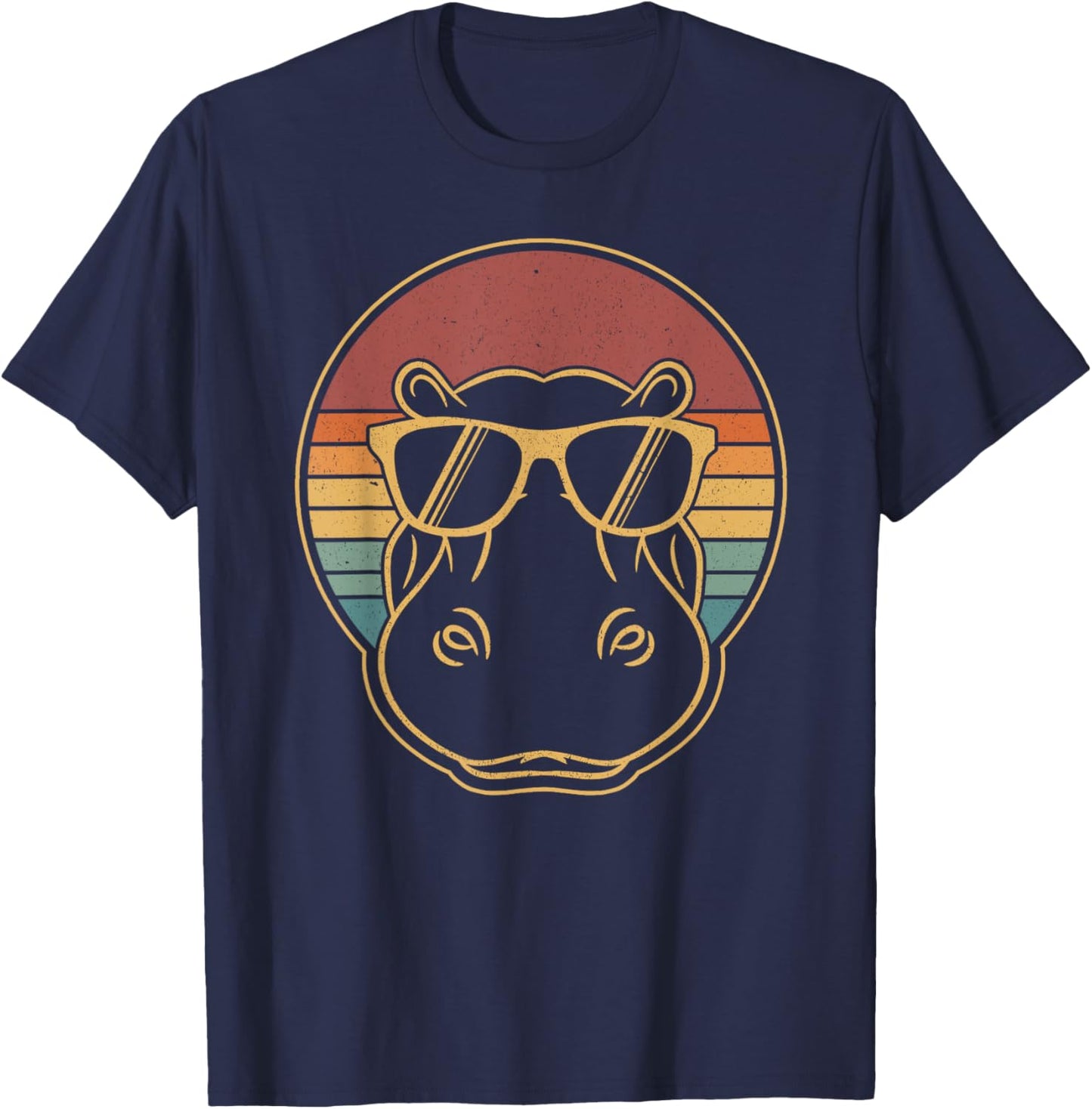 Hippopotamus Sunglass - Sunset Hippo Lover Girl Boys Women T-Shirt - T-Shirt | Navy