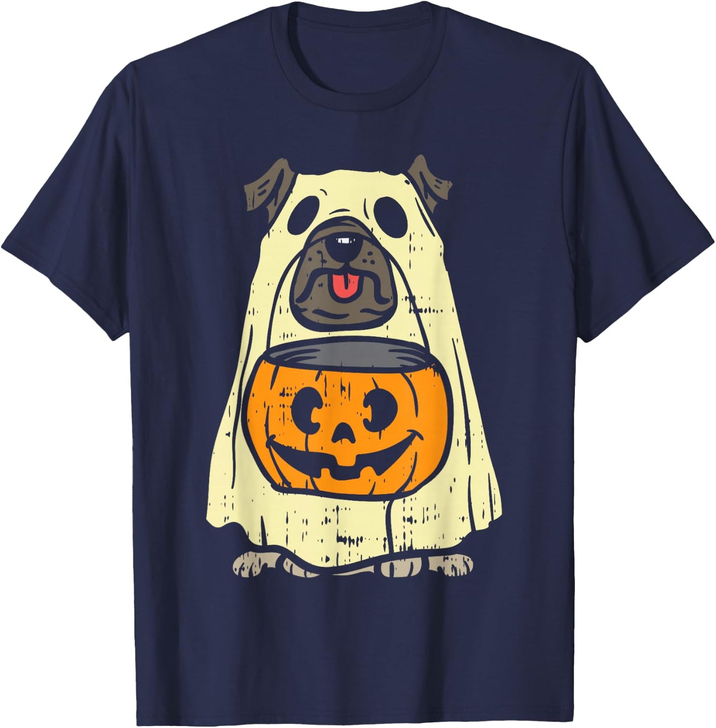 Pug Ghost Pumpkin Funny Halloween Costume Dog Owner Lover T-Shirt - T-Shirt | Navy
