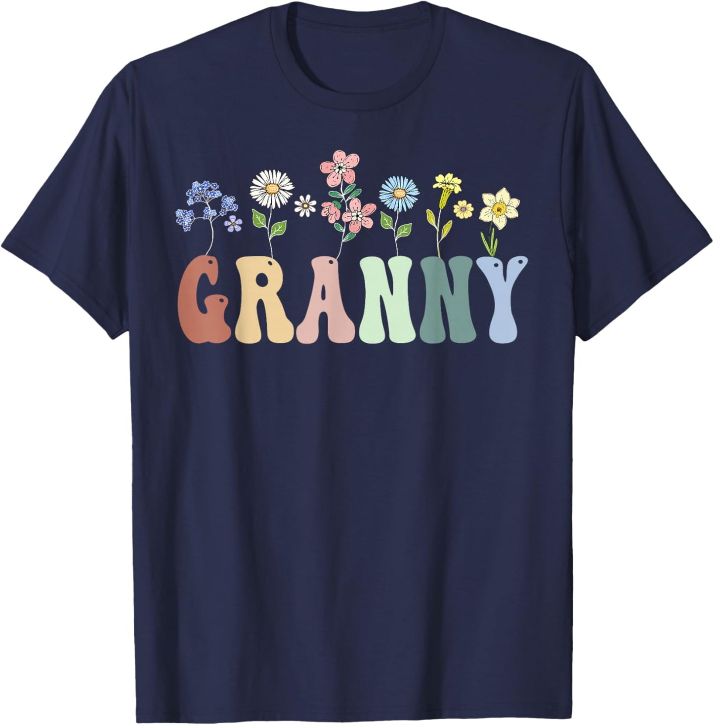 Granny Gifts Women Wildflower Floral Design Granny T-Shirt - T-Shirt | Navy