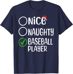 Merry Christmas Nice Naughty Baseball Player Xmas List Santa T-Shirt - T-Shirt | Navy