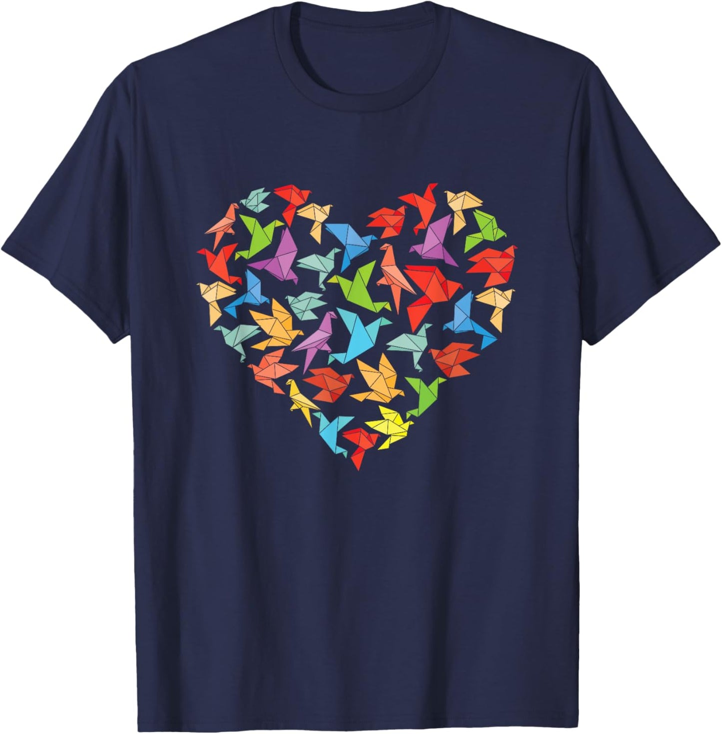 Paper Heart Origami - Birds Paper Folding Japanese Culture T-Shirt - T-Shirt | Navy