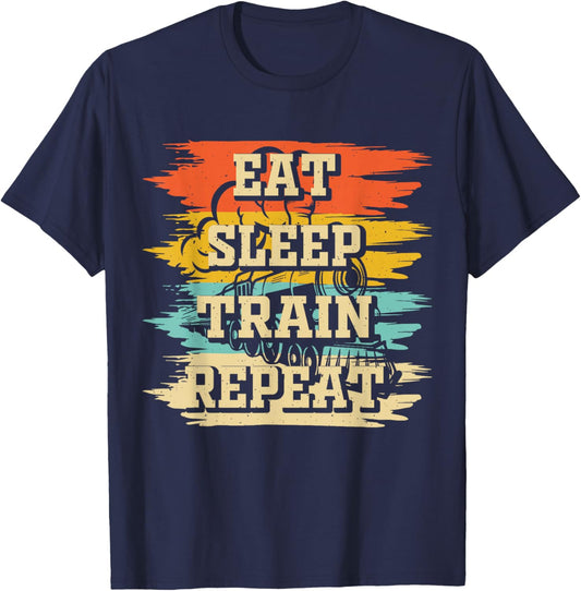 Eat Sleep Train Repeat T-Shirt - T-Shirt | Navy